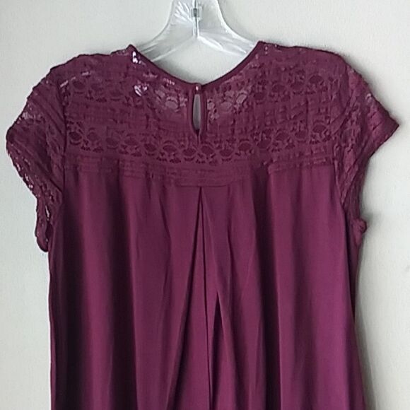 Speechless Dress Baby Doll Shift Sheath Lace Yoke Cap Sleeves Plum Burgundy XL - Picture 8 of 11